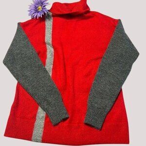 Liz Claiborne Womens Red & Gray Turtleneck Sweater M